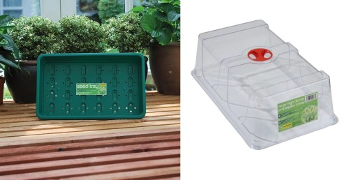 Zestaw - Duża pokrywka do tacy wysiewowej + Duża taca do wysiewu z otworami - Garland 37,5x23 cm