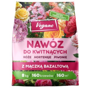 Nawóz z mączką bazaltową do Roślin Kwitnących – Róże, Hortensje, Piwonie  Vegano 8 kg
