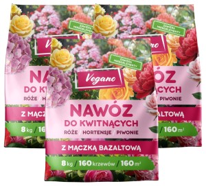 Nawóz z mączką bazaltową do Roślin Kwitnących – Róże, Hortensje, Piwonie  Vegano 24 kg